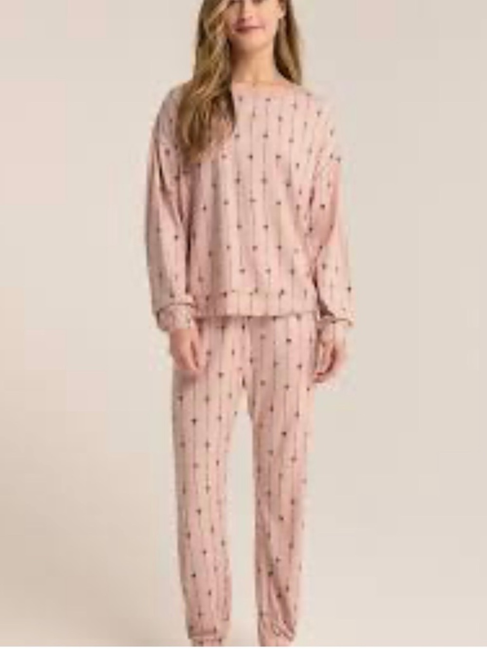 Z Supply Blush Pink Bow -Print Long-Sleeve Pajama Set